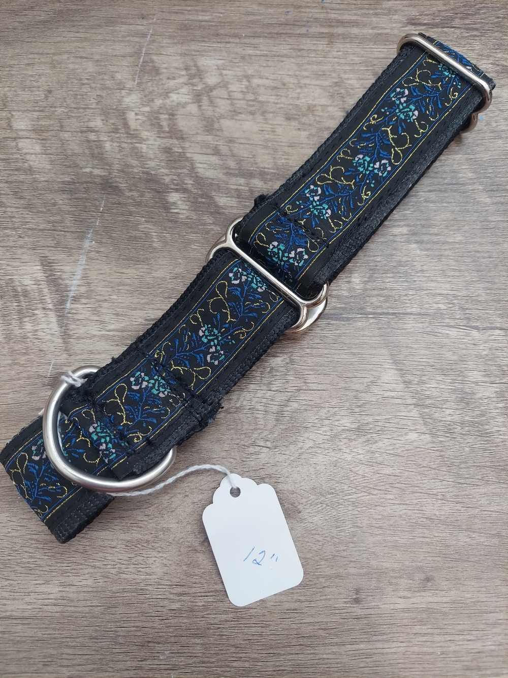 Custom Martingale Dog Collar 1.5" Blue Teal Gold Tapestry Sighthound 18"